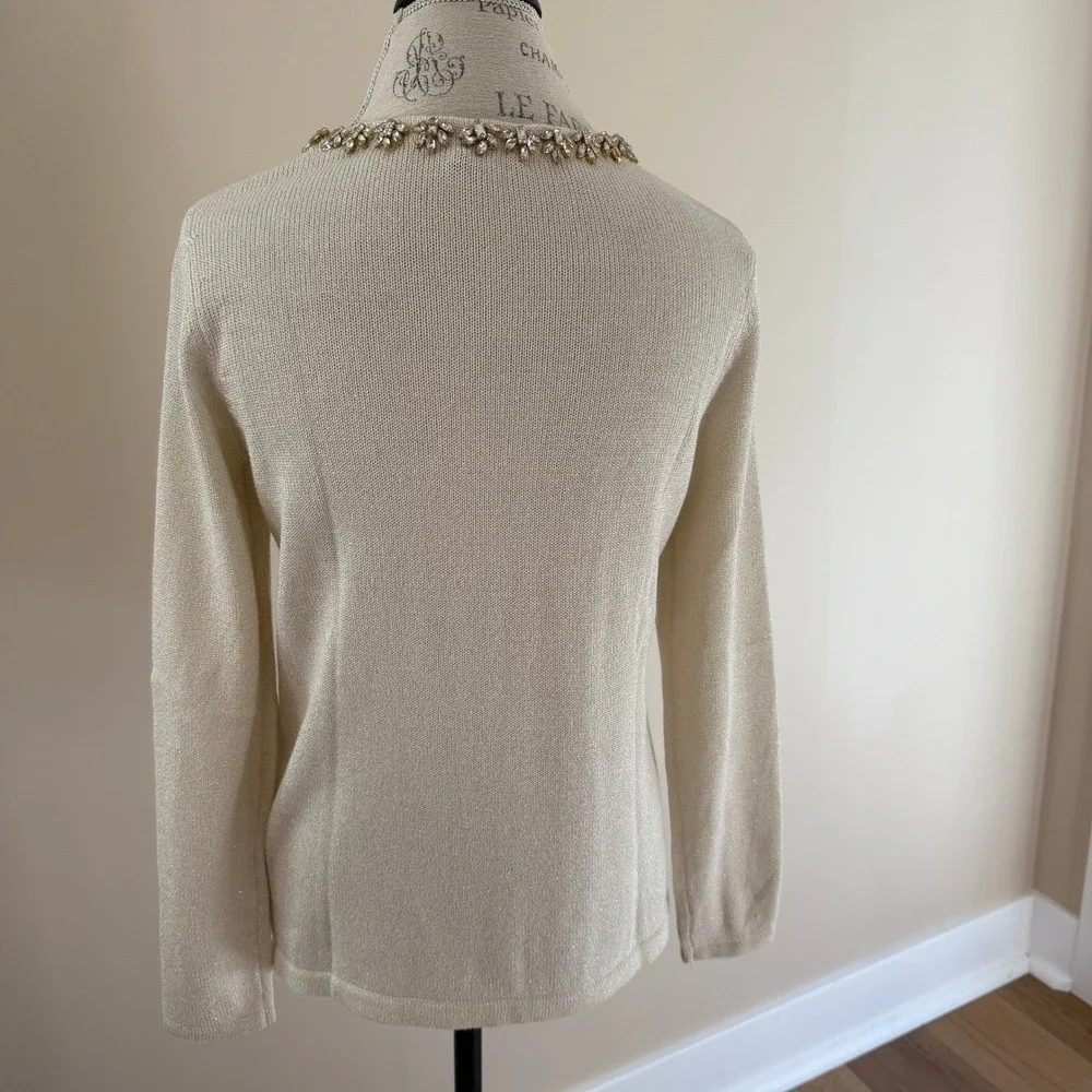 J.Mclaughlin Women's Gold Jewled Neckline‎ Sweater Size M